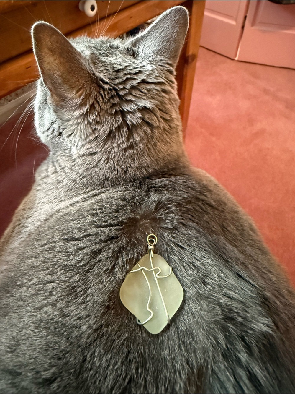 Sea Glass Pendant Wrapped in Wire - Seafoam Green